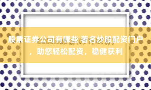 股票證券公司有哪些 著名炒股配資門戶，助您輕松配資，穩健獲利